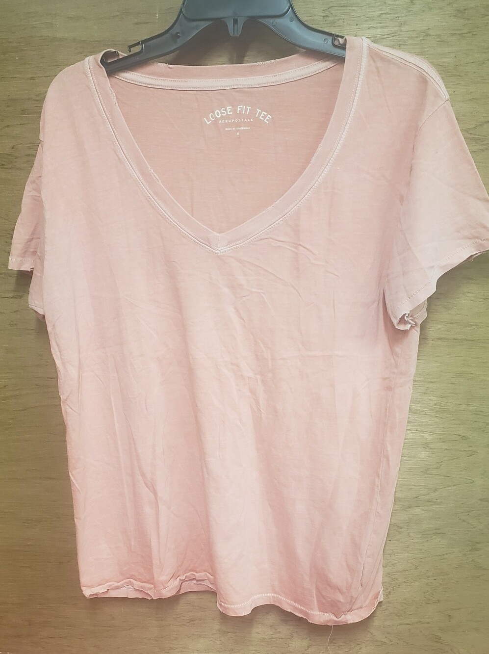 Aeropostale Loose Fit Ladies V-Neck Slightly Distressed Tee Pink/Peach Medium